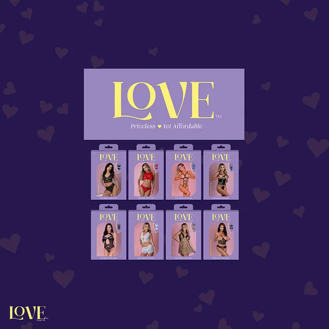 Magic Silk Love purple planogram with eight illustrated retail styles
