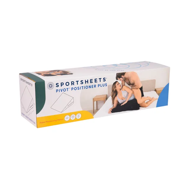 Sportsheets Pivot Positioner Plus black ramp pictured on long white-green retail box
