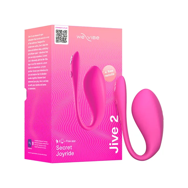 Pink We-Vibe Jive 2 wearable vibrator beside tall retail box