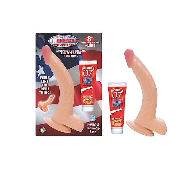 All American Whoppers beige curved dong and lube tube in package