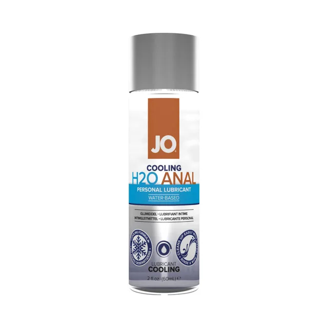 Front view of 2 oz System JO H2O Anal Cooling bottle with orange label