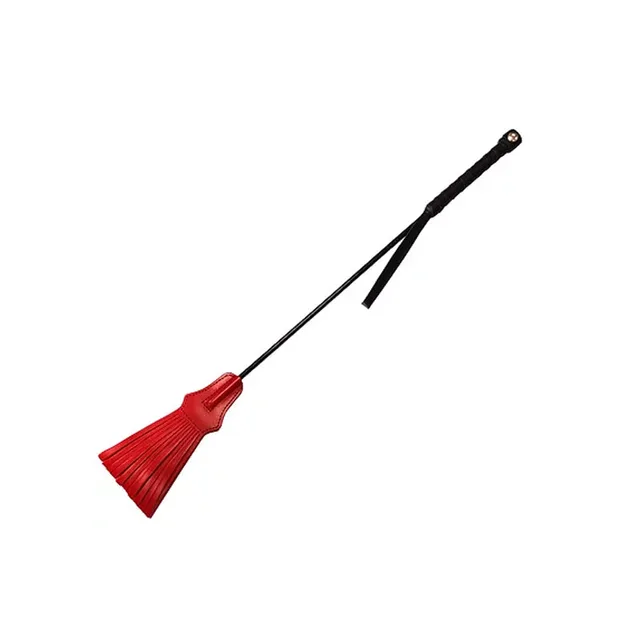 Rouge riding crop with black shaft, wrist loop and red tasseled tip