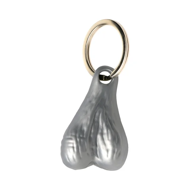 Big Ballers silver molded nuts keychain with circular metal ring