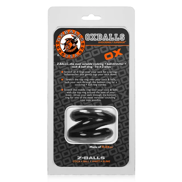 OxBalls Z-Balls Black Two-Channel Sling in package