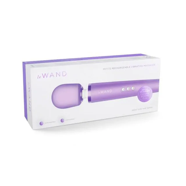 Violet Le Wand Petite massager in white and purple retail box
