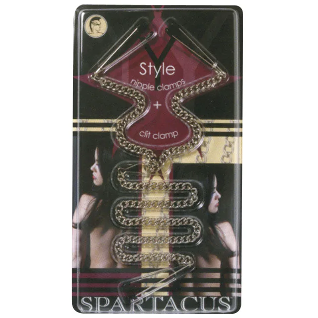 Spartacus silver Tweezer Y clamp set inside black clear-front retail package