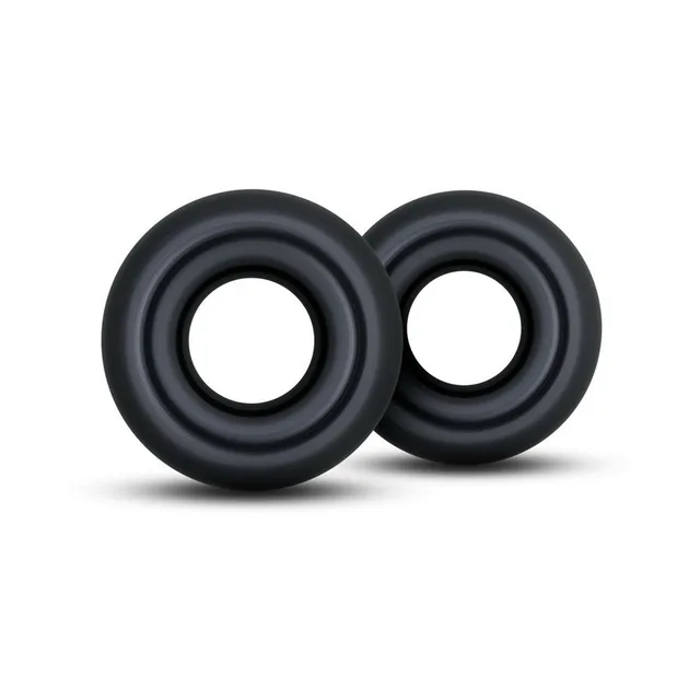 Stay Hard Donut Rings pair of black rings viewed from the front