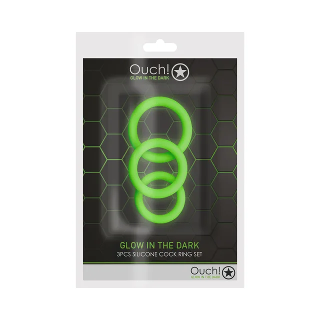Ouch neon-green three-piece silicone ring retail pack