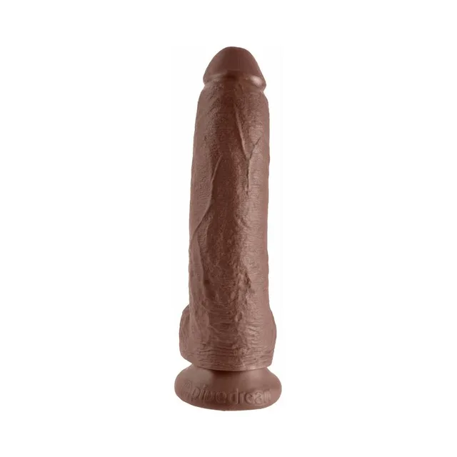 Pipedream King Cock 9-Inch Brown Dildo with Balls upright front view