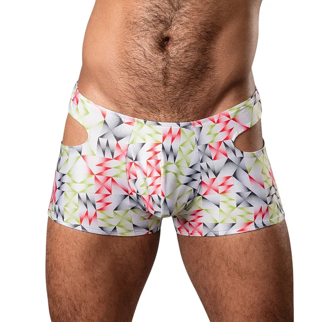 Male Power Cut It Out XL multicolor geometric cutout short front view worn by model