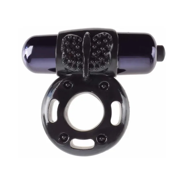 Pipedream Fantasy C-Ringz Black Vibrating Ring front view with circular opening