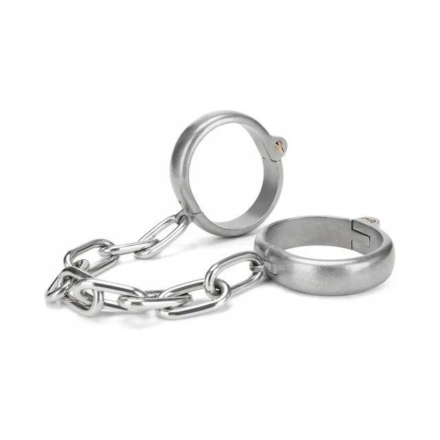 Prowler RED silver-tone stainless steel handcuffs with short oval-link chain