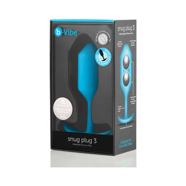 Teal b-Vibe Snug Plug 3 in tall black and turquoise retail box