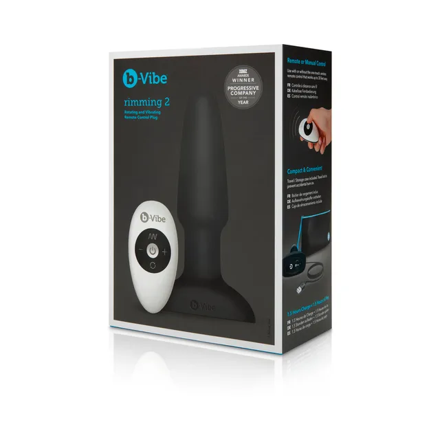 b-Vibe Rimming 2 Black black retail box with plug and remote
