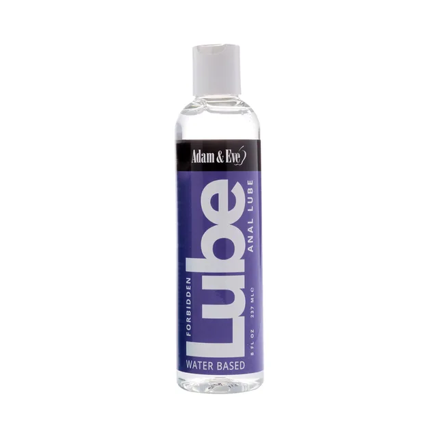 Adam & Eve Forbidden Anal Water-Based Lubricant 8 oz clear bottle with white cap and purple front label