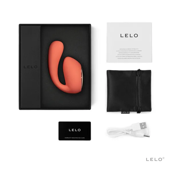 Coral LELO IDA Wave set with box pouch card and USB cable