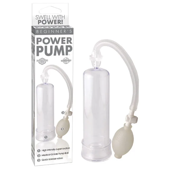 Pipedream Beginner's Power Pump with clear cylinder, tubing, hand bulb, and package