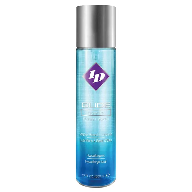 ID Glide Clear Lubricant 17 oz large transparent bottle with silver disc-top cap