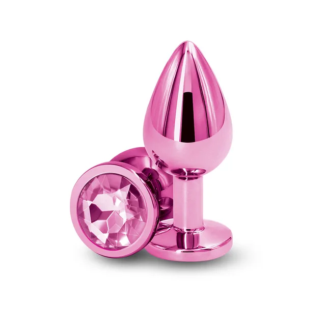 NS Novelties Rear Assets medium pink aluminum anal plug upright plug and faceted jewel base