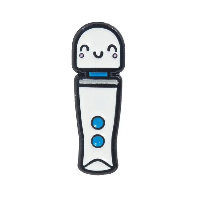 White and blue Magic Wand Micro enamel pin with black outline