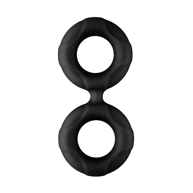 Front view of medium black silicone figure-eight ring