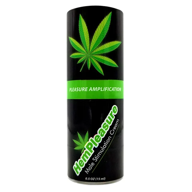 Body Action HemPleasure for Men black cylindrical can with green leaf graphic, lime band and black cap