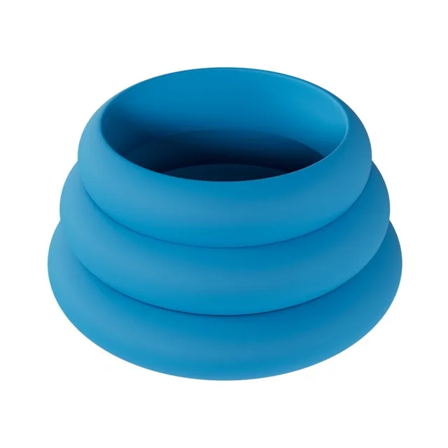 Three large teal LEVELZ Wide-O silicone rings nested by size
