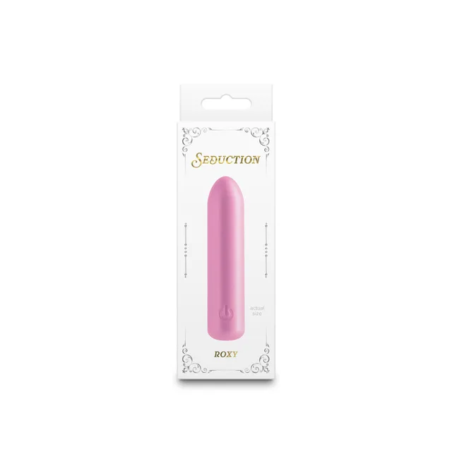 metallic pink Seduction Roxy slim mini vibrator in white box