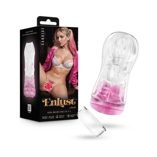 Blush EnLust Candice clear ribbed stroker with pink base, clear cap and black retail box