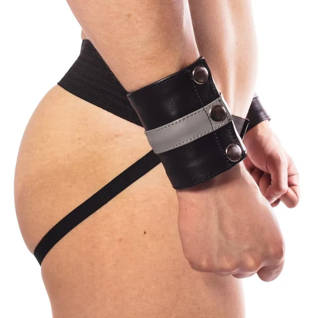 Prowler RED grey-striped medium wrist wallet worn with matching thigh strap