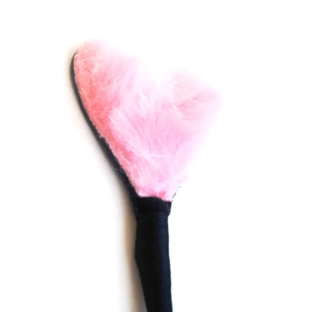 Pink fluffy heart leather crop with slim black shaft and handle