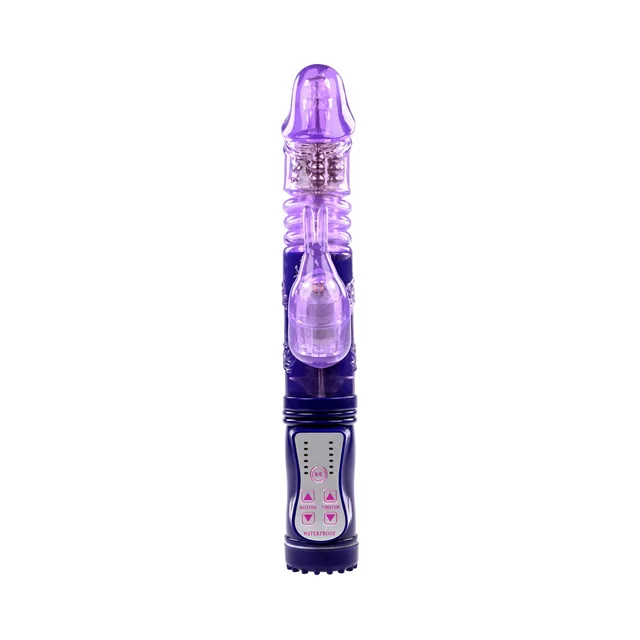 front view of Bunny Thruster with clear textured head and purple body