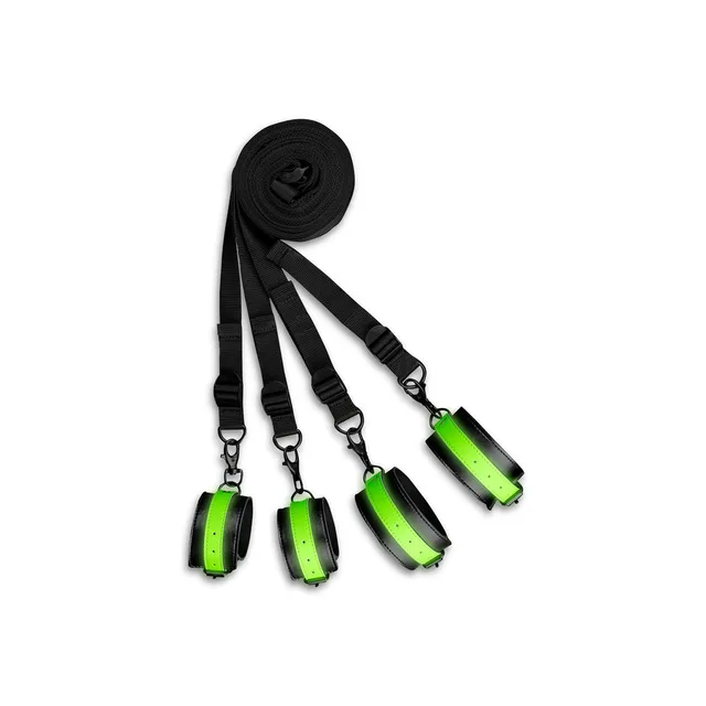 Black bed straps with four neon-green cuff panels