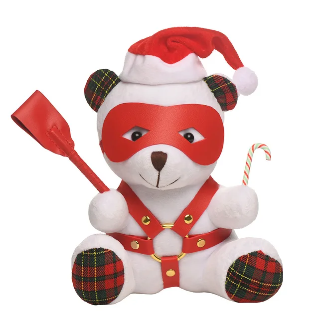 White Master Series holiday bear with Santa hat, red mask and paddle