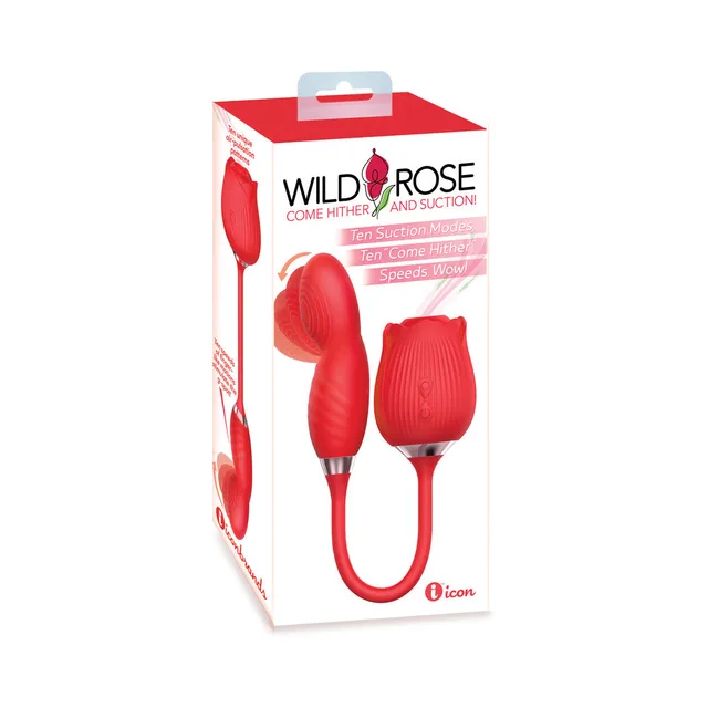 Wild Rose Come Hither red dual-ended device pictured on white retail box