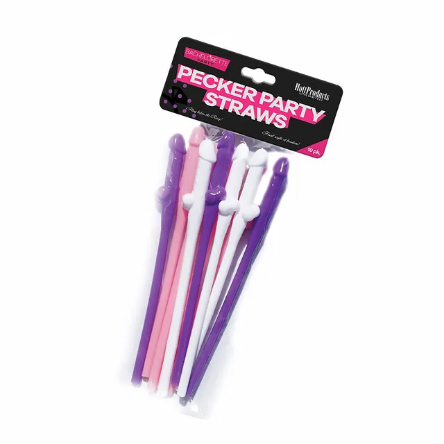 Pecker Party Straws ten assorted straws in clear hanging package
