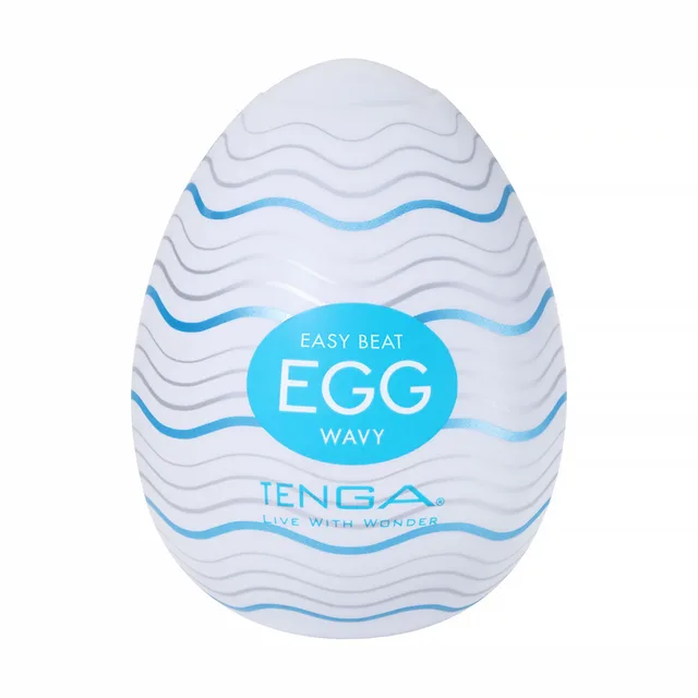 White TENGA Egg Wavy package with pale-blue wave graphics