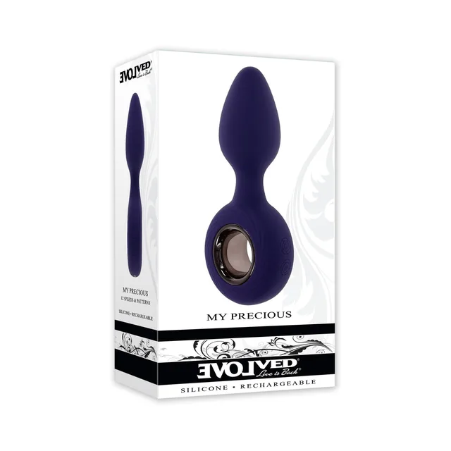 Evolved My Precious purple vibrating plug displayed on white box