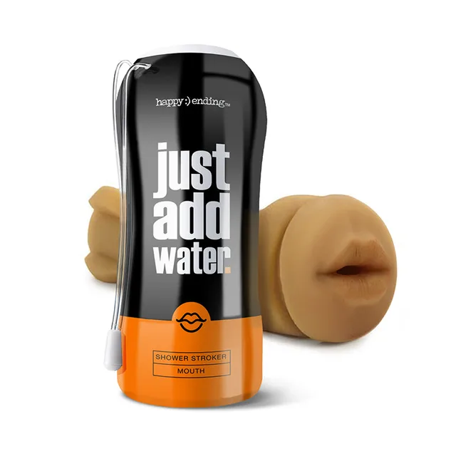 Just Add Water mouth shower stroker with black-and-orange package