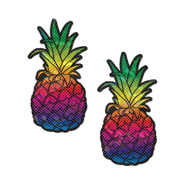Pastease sparkling rainbow pineapple breast pasties matching fruit-shaped pair with multicolor textured surfaces