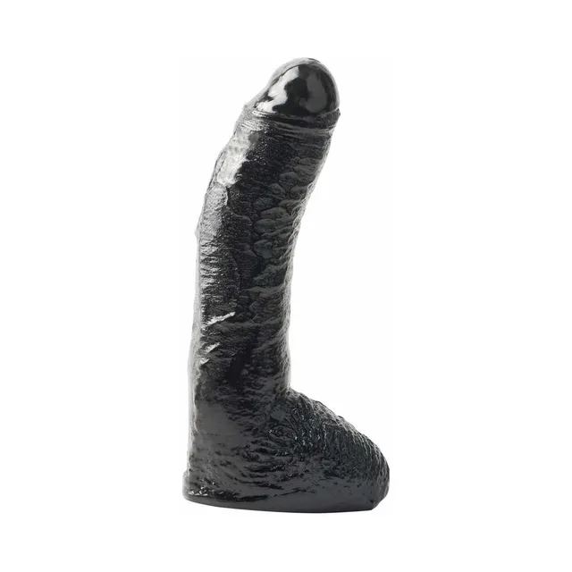Black Fat Boy curved dildo with veined shaft and broad base