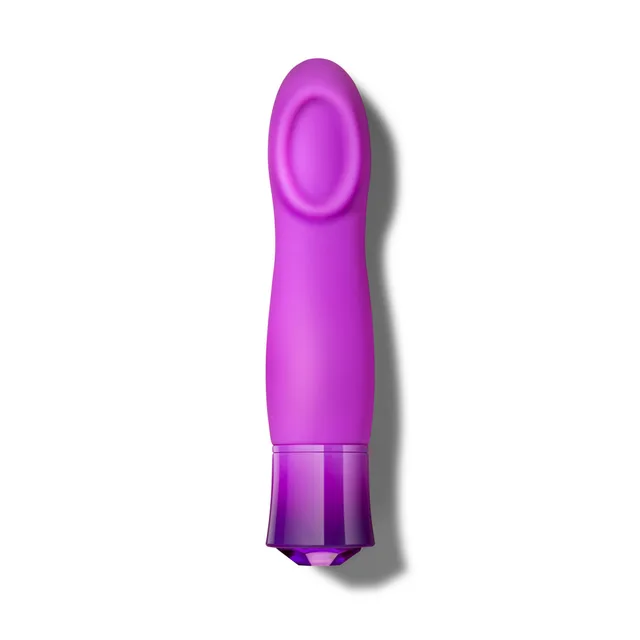 Blush Oh My Gem Charm amethyst silicone vibrator upright front view with cupped head
