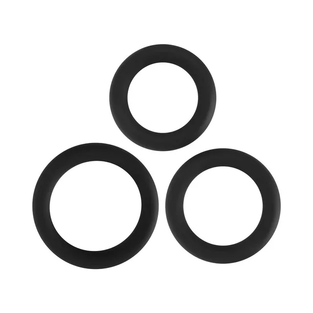 Adam & Eve black three-piece silicone ring set three graduated rings arranged in a triangle