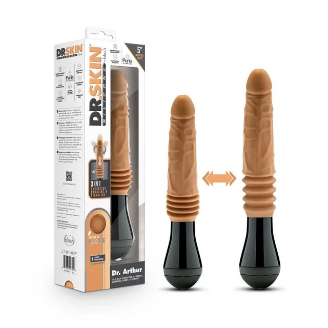tan Dr. Skin Dr. Arthur handled dildo with two views and retail box