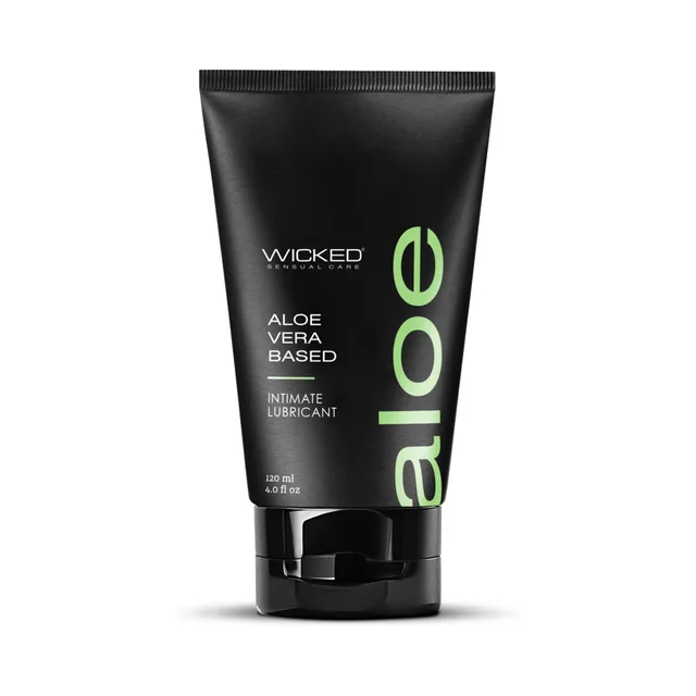 Black 4 oz tube of Wicked Aloe Vera water-based personal lubricant