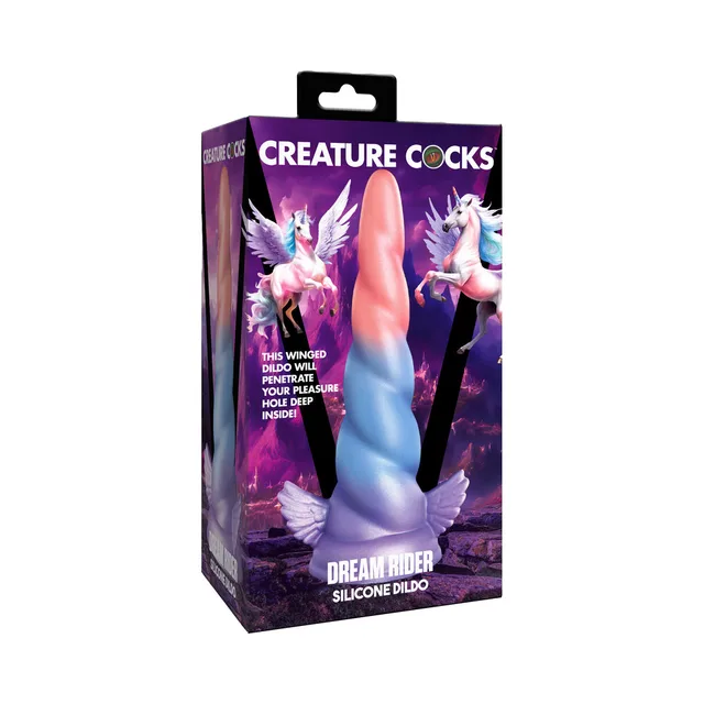 Creature Cocks Dream Rider unicorn horn dildo in purple box