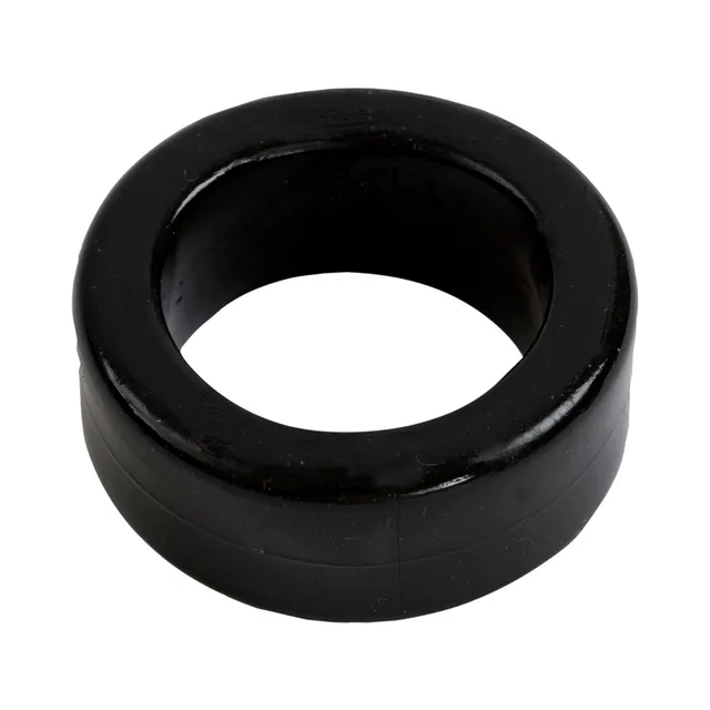 Unboxed black TitanMen cock ring with thick rounded profile and smooth opening