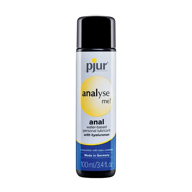 Pjur Analyse Me 100 ml cylindrical bottle with black cap and yellow silver label
