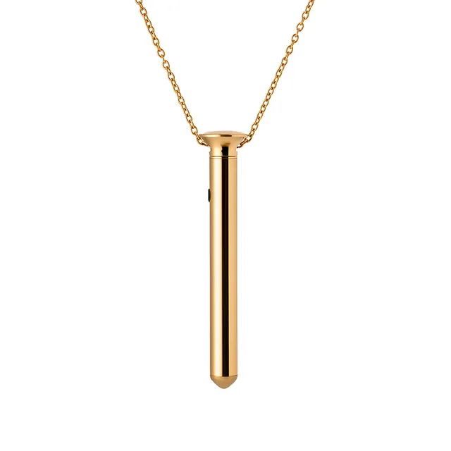 24K gold Crave Vesper Mini pendant vibrator hanging from chain