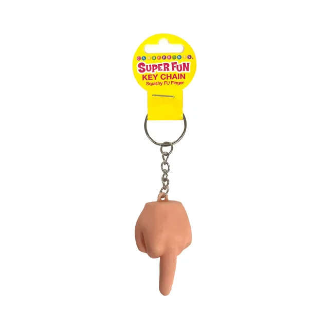 Beige squishy F-U finger charm on silver keyring